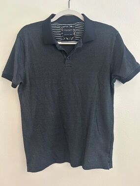 Denim & Flower Men's Dark Blue Polo with White Microdot Pattern
